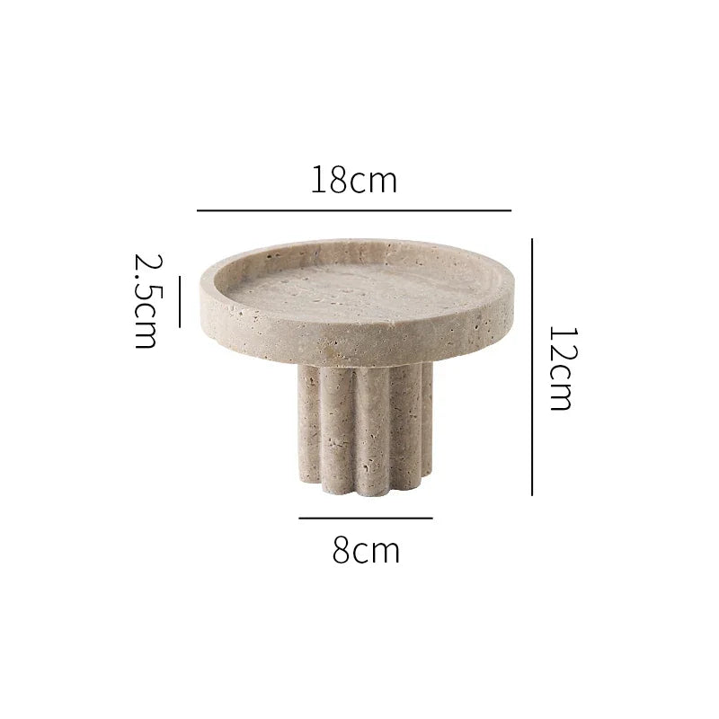 Spiral Roman Column French Wabi Sabi Natural Travertine Tray High Foot Fruit Basin Marble Decorative Storage Trays Scallop
